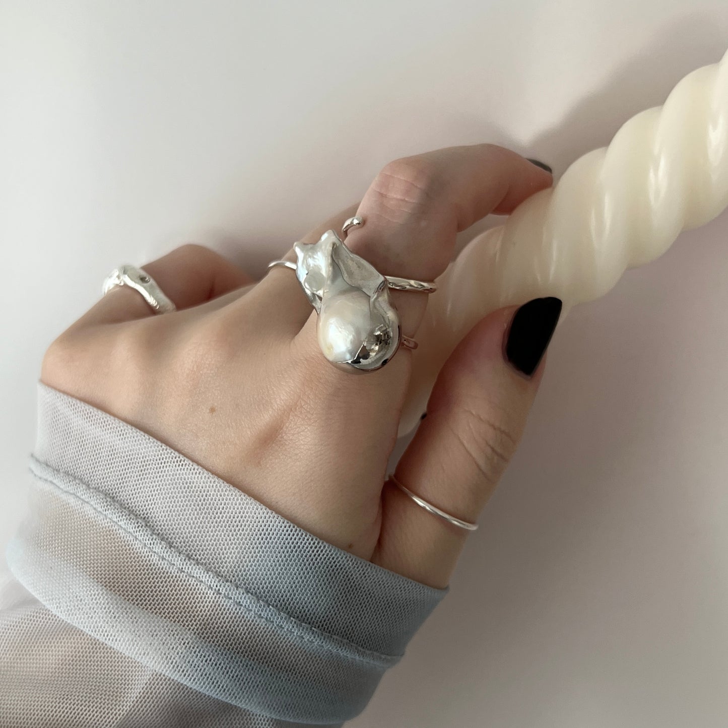 oyster pearl full order ring silver