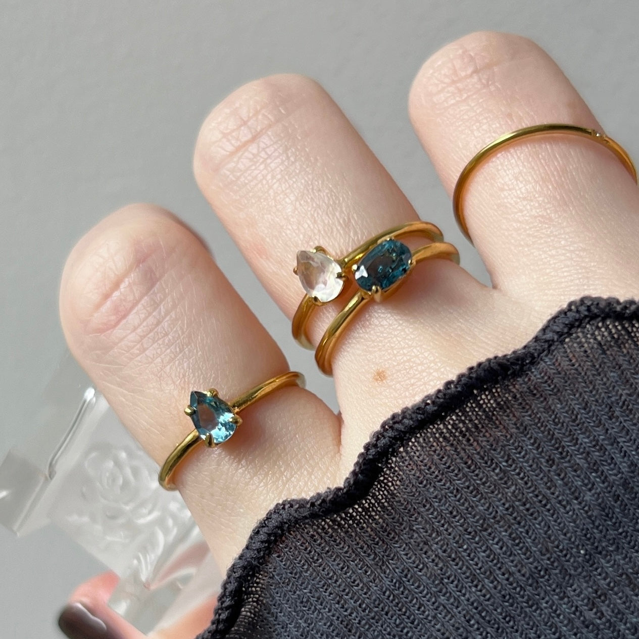 [ indigo blue kyanite ] oval faceted cut ring  gold [ free size ]