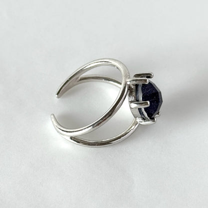 [ blue gold stone & crystal (multi-faceted) ] double silver [ free size ]