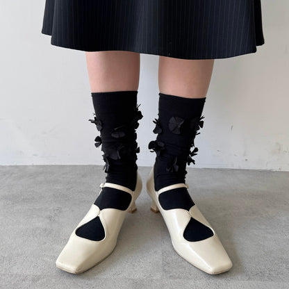 【BLACK】flower motif socks