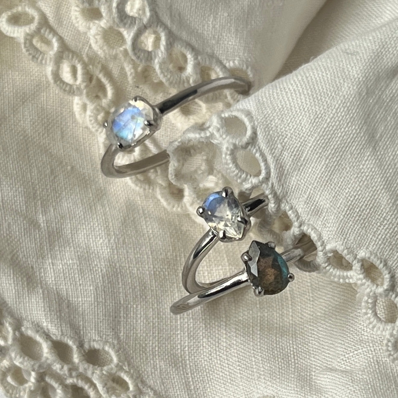 [ rainbow moon stone ] dorp faceted cut ring  silver [ free size ]