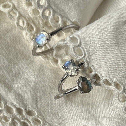 [ rainbow moon stone ] dorp faceted cut ring  silver [ free size ]