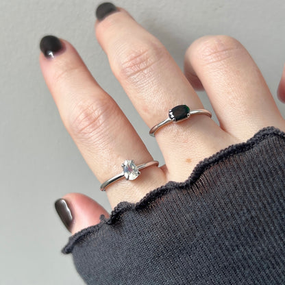 [ black opal ] oval faceted cut ring  silver [ free size ]