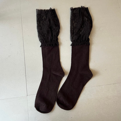 【BROWN】layered lace socks