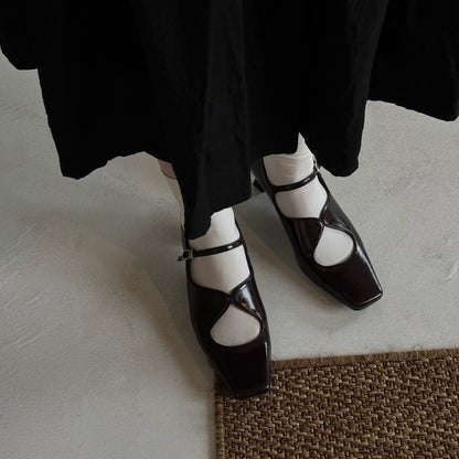 【Brown】square toe maryjane pumps【サンプル品(返品不可)】