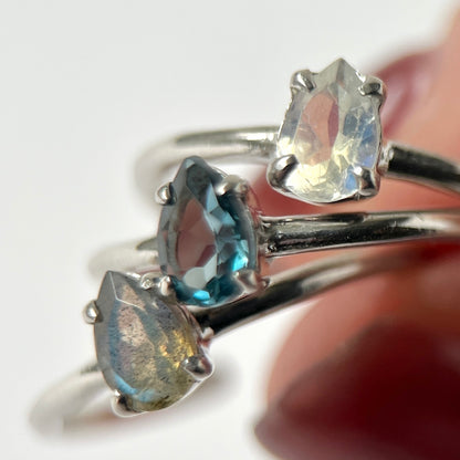 [ labradorite ] dorp faceted cut ring  silver [ free size ]