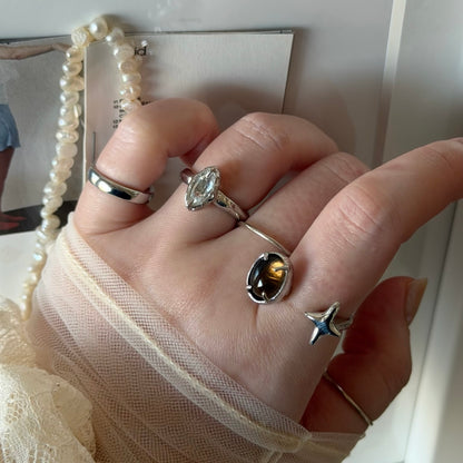 [ smoky quartz ] four pointed star silver