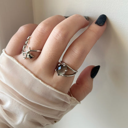 [ smoky quarz (multi-faceted) ] double silver [ free size ]