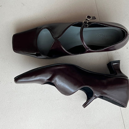 【Brown】square toe maryjane pumps【サンプル品(返品不可)】