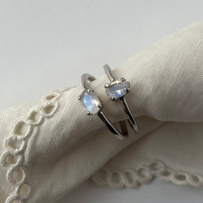 [ rainbow moon stone ] oval faceted cut ring  silver