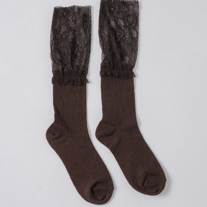 【BROWN】layered lace socks
