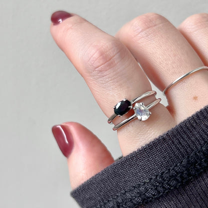 [ black opal ] oval faceted cut ring  silver [ free size ]