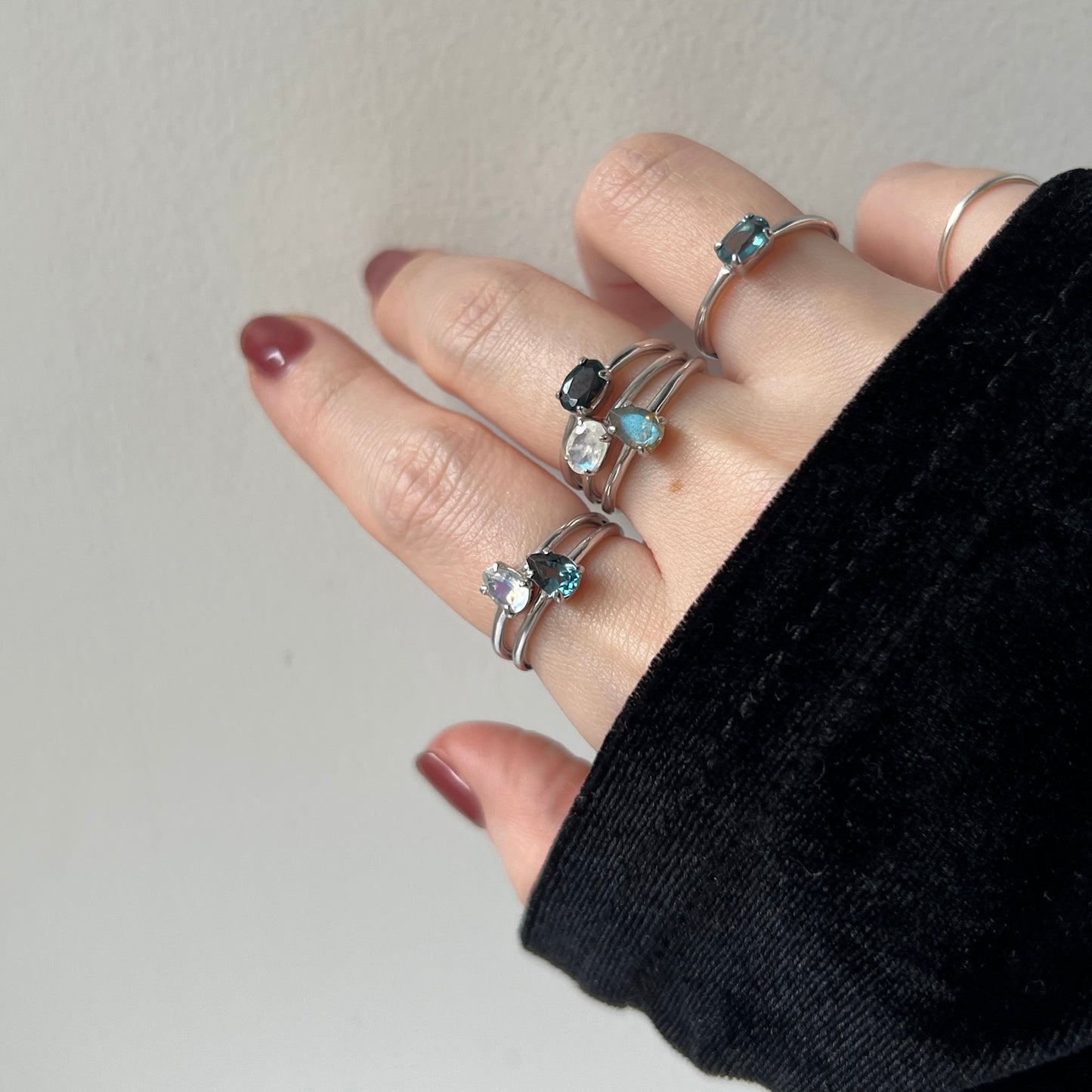 [ black opal ] oval faceted cut ring  silver [ free size ]