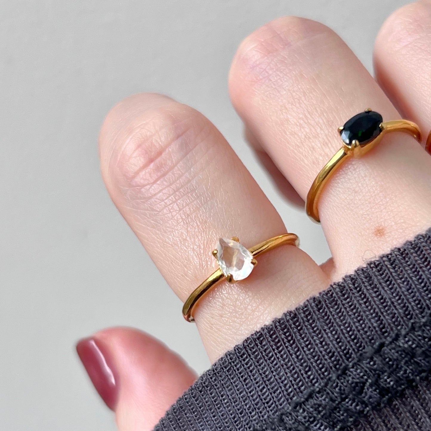 [ rainbow moon stone ] drop faceted cut ring  gold