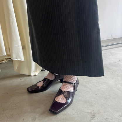 【Brown】square toe maryjane pumps【サンプル品(返品不可)】