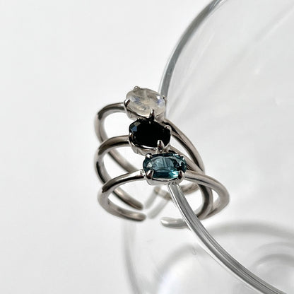 [ rainbow moon stone ] oval faceted cut ring  silver