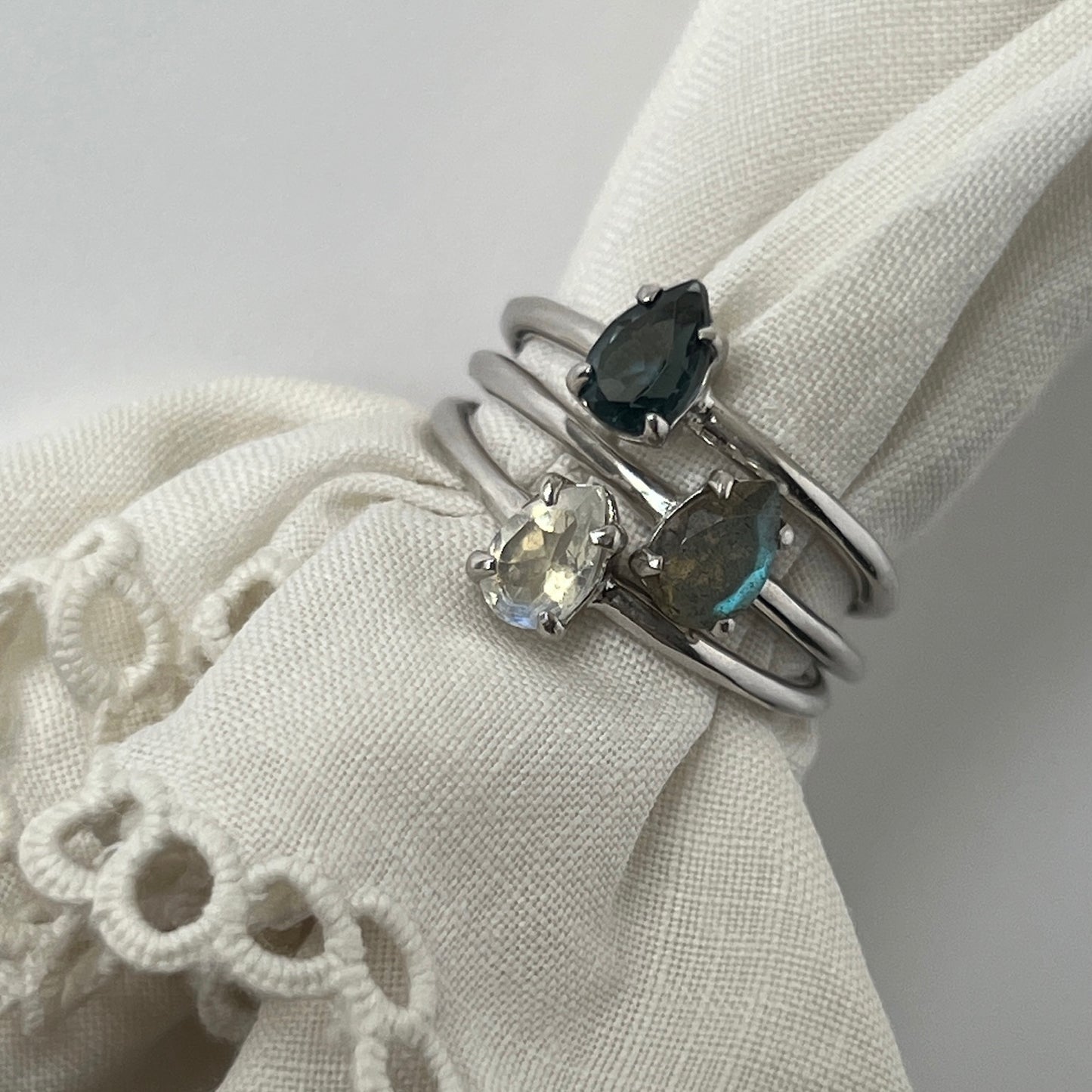 [ labradorite ] dorp faceted cut ring  silver [ free size ]