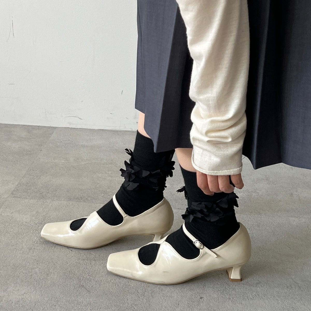 【Ivory】square toe maryjane pumps【サンプル品(返品不可)】