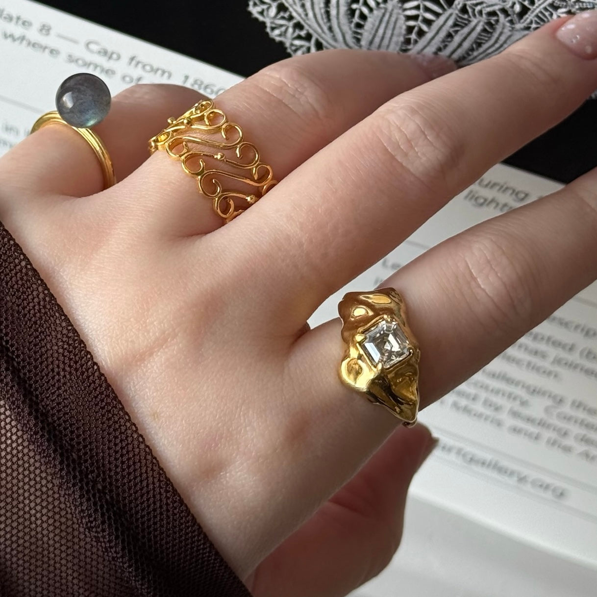 [ crystal shade ]  melt ring  gold  [ free size ]