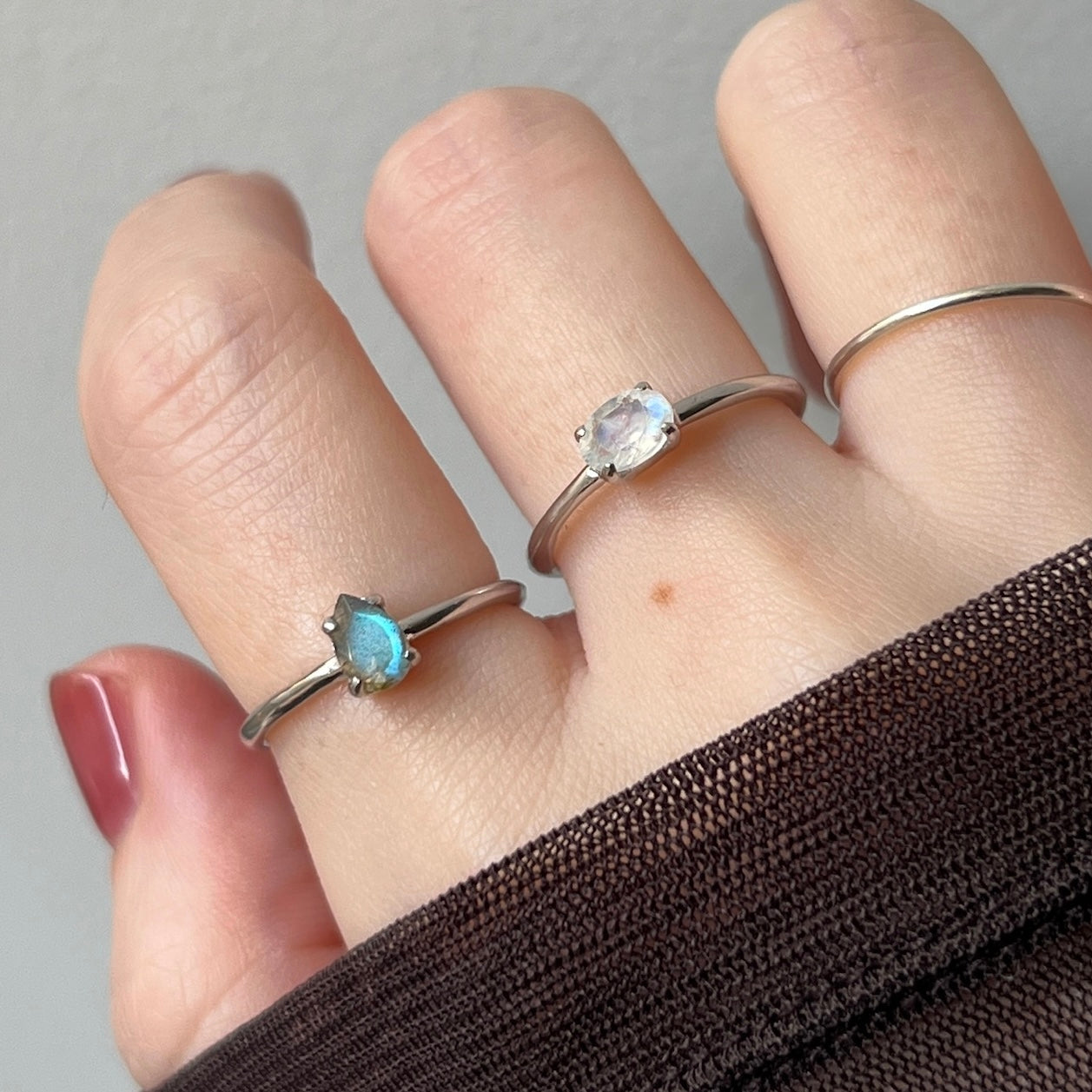 [ labradorite ] dorp faceted cut ring  silver [ free size ]