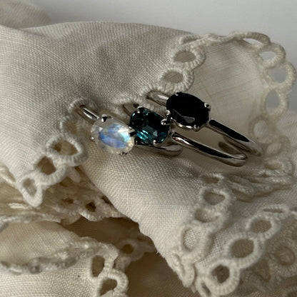 [ rainbow moon stone ] oval faceted cut ring  silver