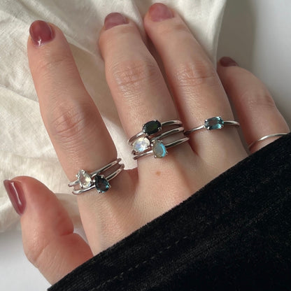 [ labradorite ] dorp faceted cut ring  silver [ free size ]