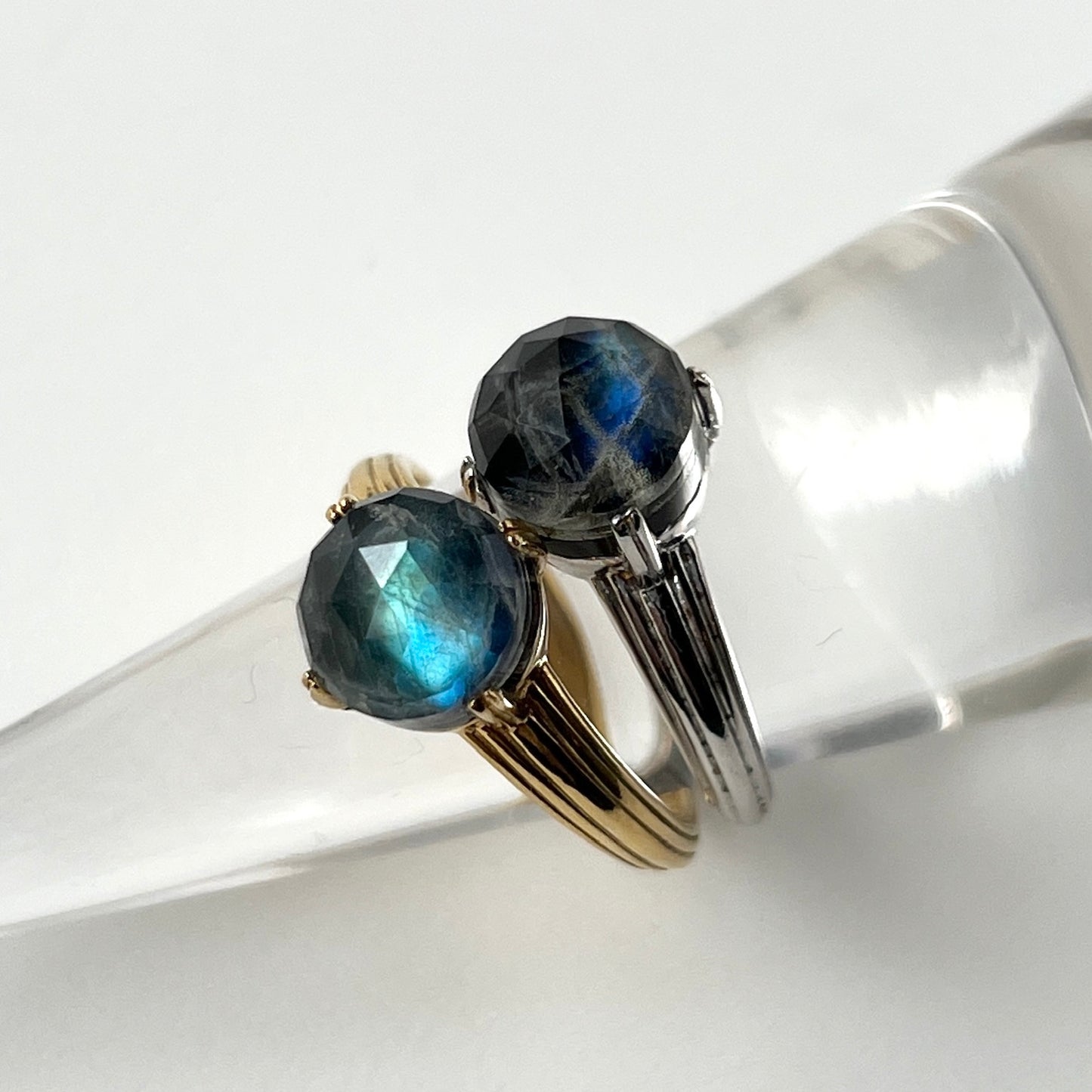 [ onyx, labradorite & crystal ] croissant gold