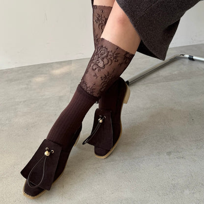 【BROWN】layered lace socks