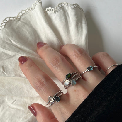 [ black opal ] oval faceted cut ring  silver [ free size ]