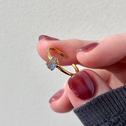 [ labradorite ] dorp faceted cut ring  gold [ free size ]