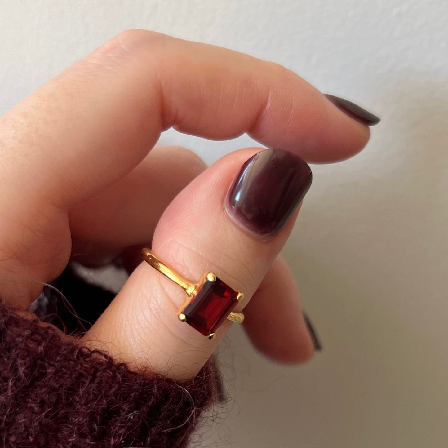 [ garnet ] rectangle faceted cut gold [ free size ]