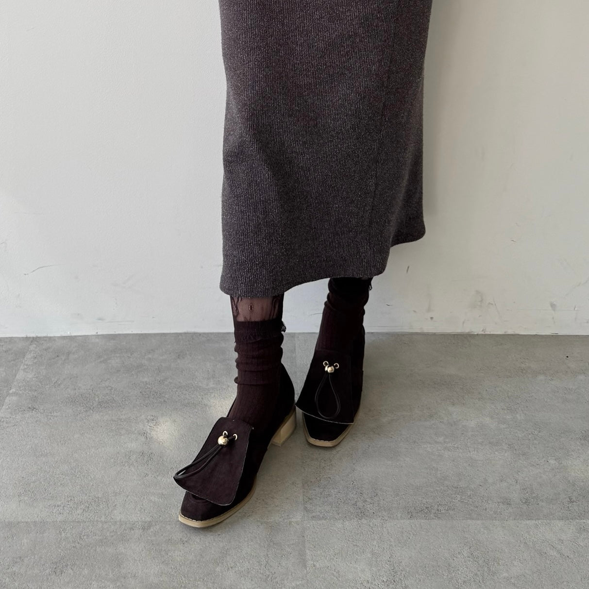【BROWN】layered lace socks