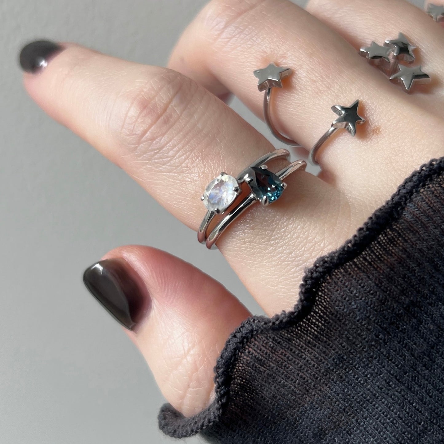 [ rainbow moon stone ] oval faceted cut ring  silver