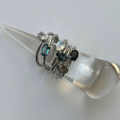 [ black opal ] oval faceted cut ring  silver [ free size ]