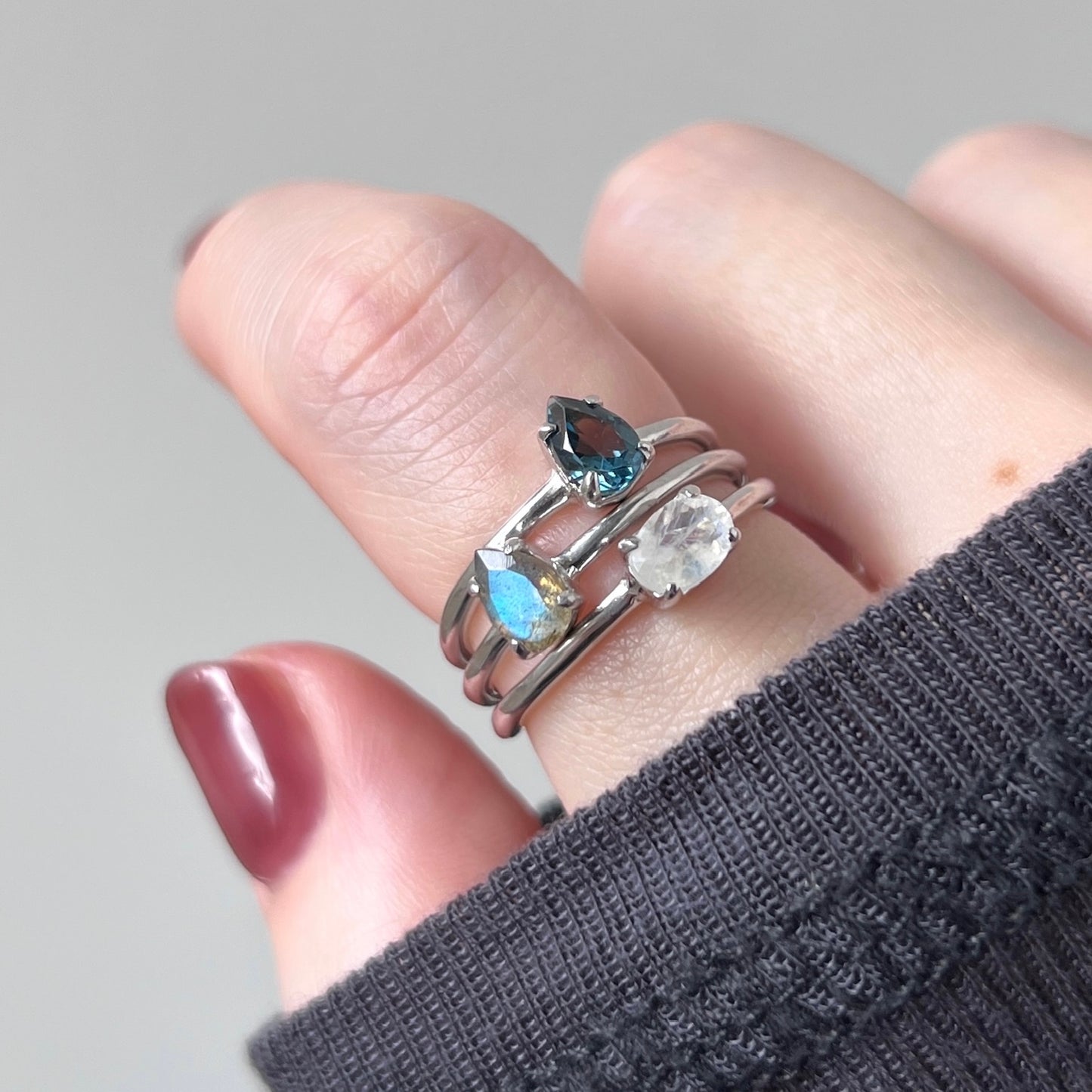 [ labradorite ] dorp faceted cut ring  silver [ free size ]
