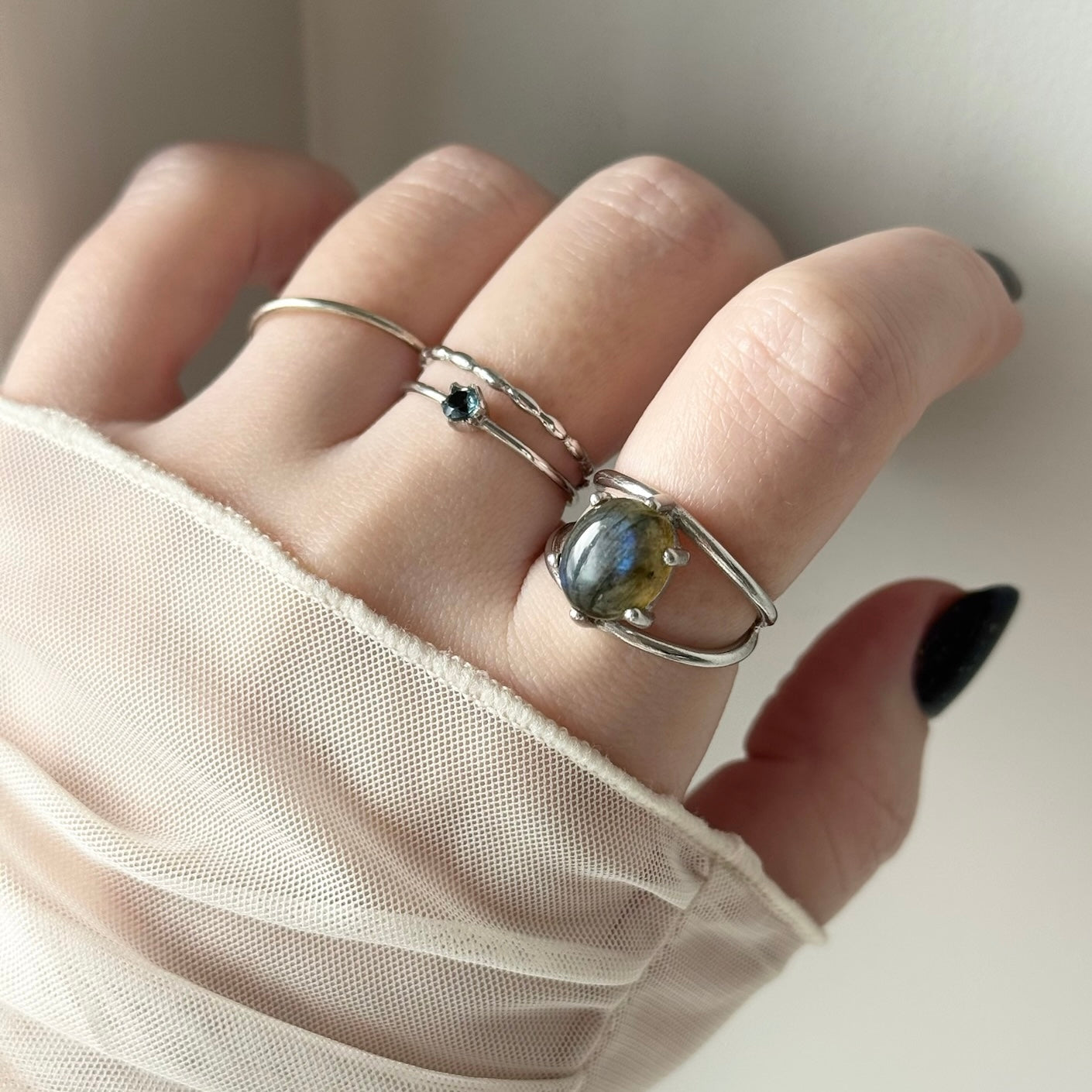 [ gray labradorite ] double silver [ free size ]