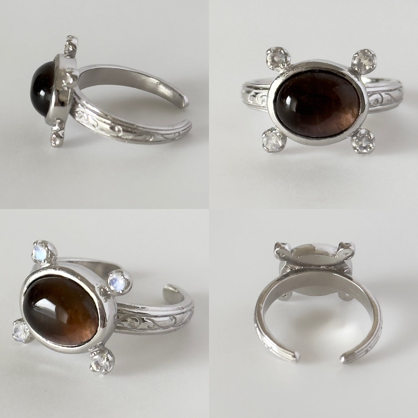 [ smoky quartz ] oval petit silver [ free size ]