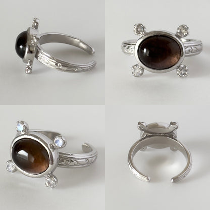 [ smoky quartz ] oval petit silver [ free size ]
