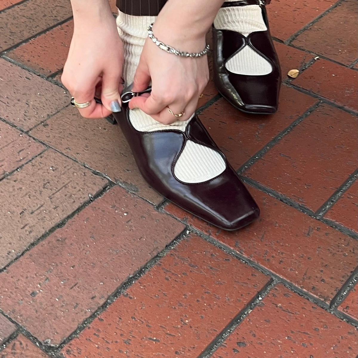 【Brown】square toe maryjane pumps【サンプル品(返品不可)】