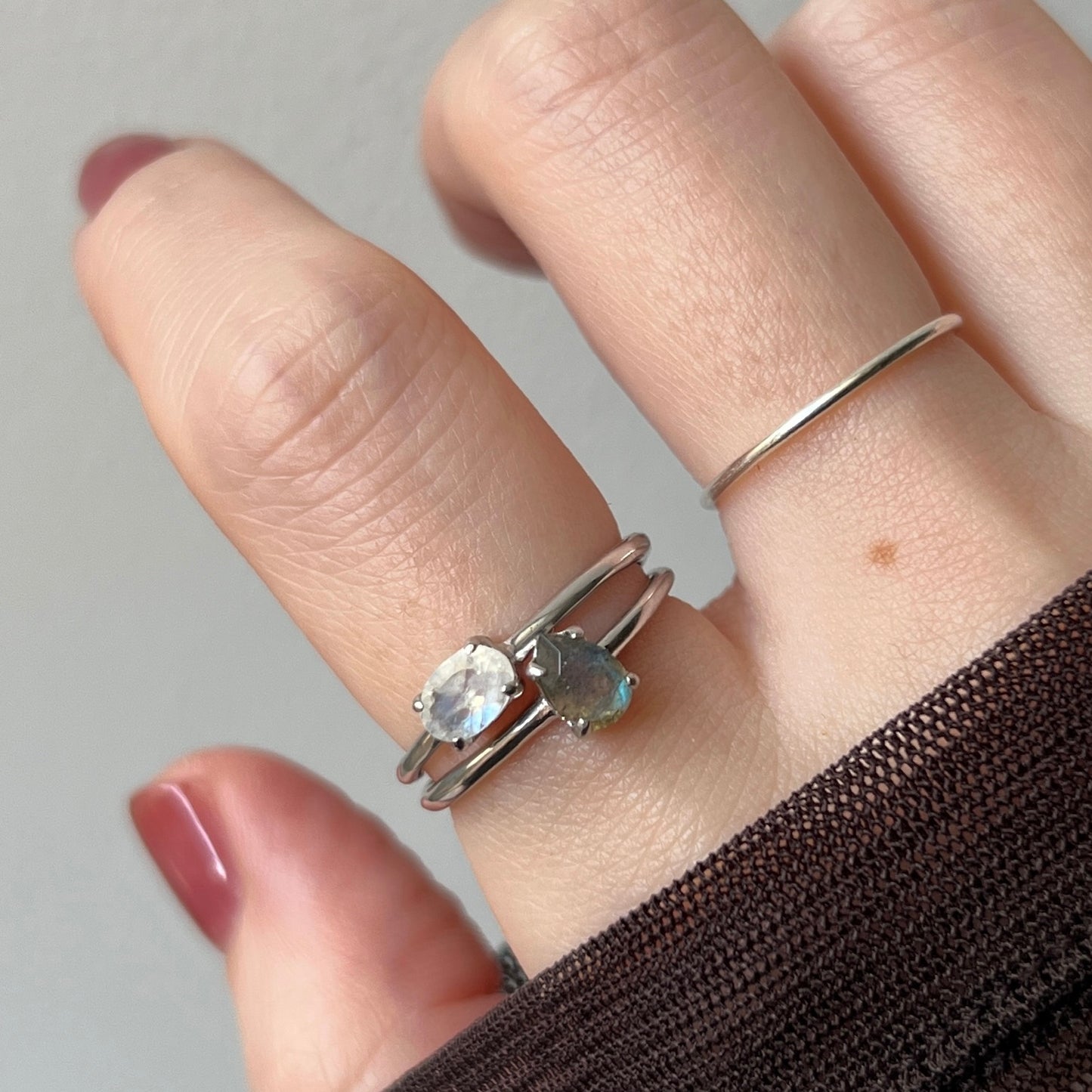 [ labradorite ] dorp faceted cut ring  silver [ free size ]