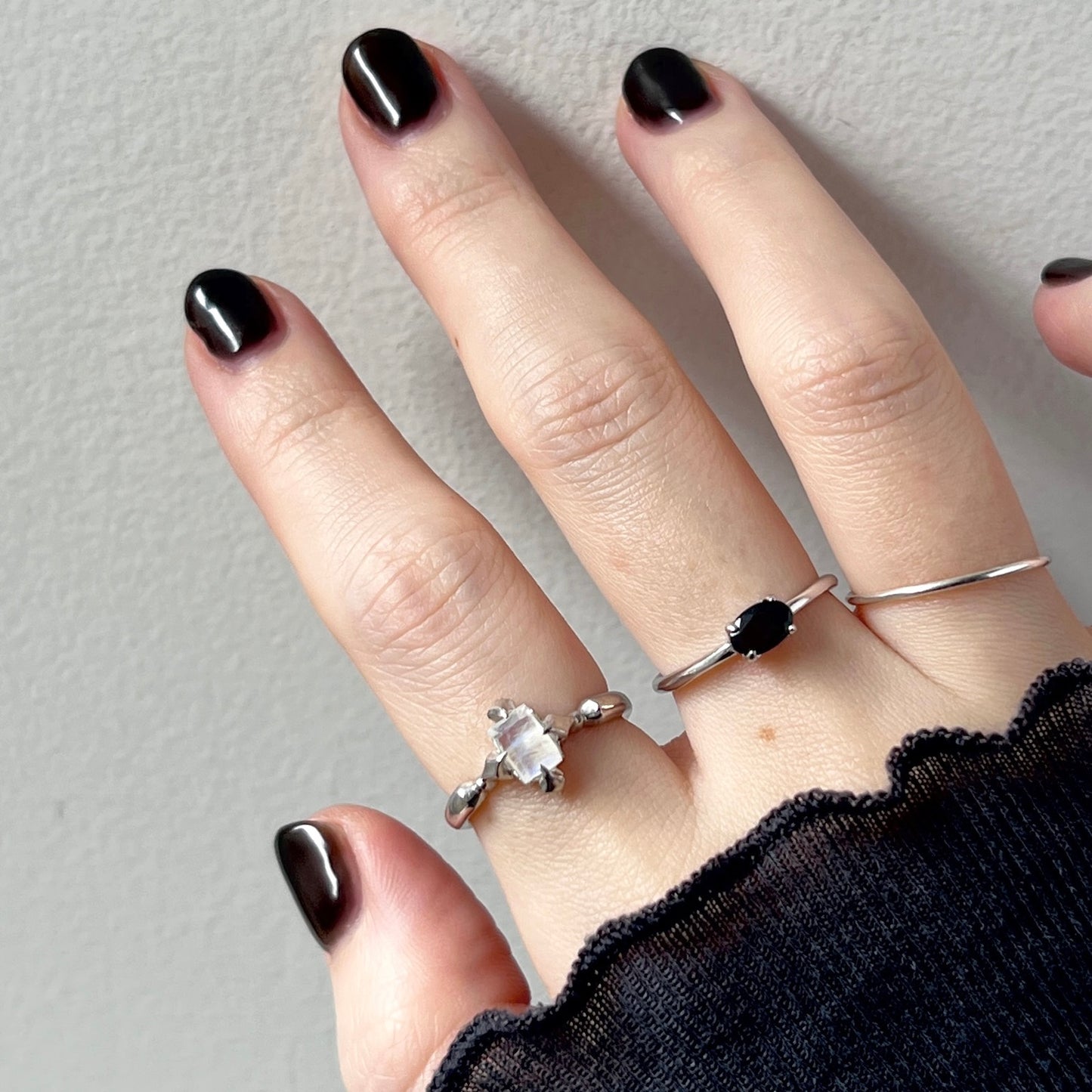 [ black opal ] oval faceted cut ring  silver [ free size ]