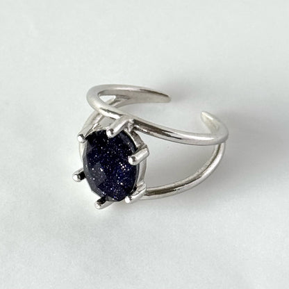 [ blue gold stone & crystal (multi-faceted) ] double silver [ free size ]