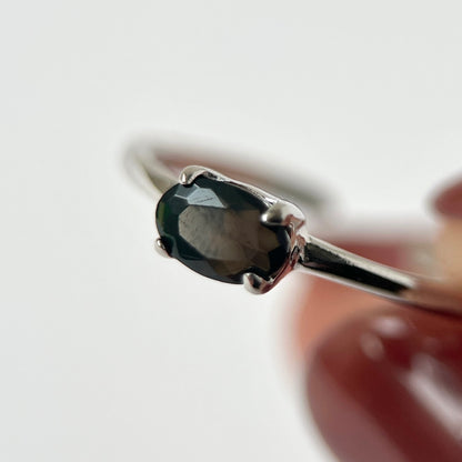 [ black opal ] oval faceted cut ring  silver [ free size ]