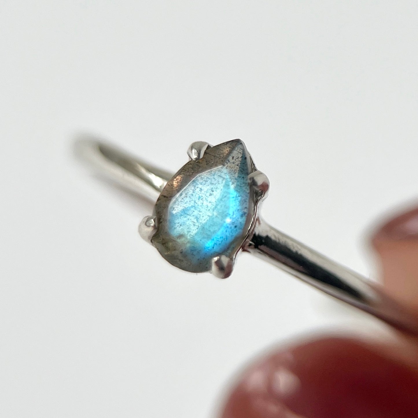 [ labradorite ] dorp faceted cut ring  silver [ free size ]