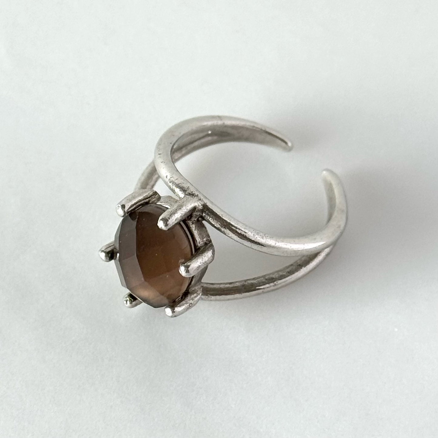 [ smoky quarz (multi-faceted) ] double silver [ free size ]