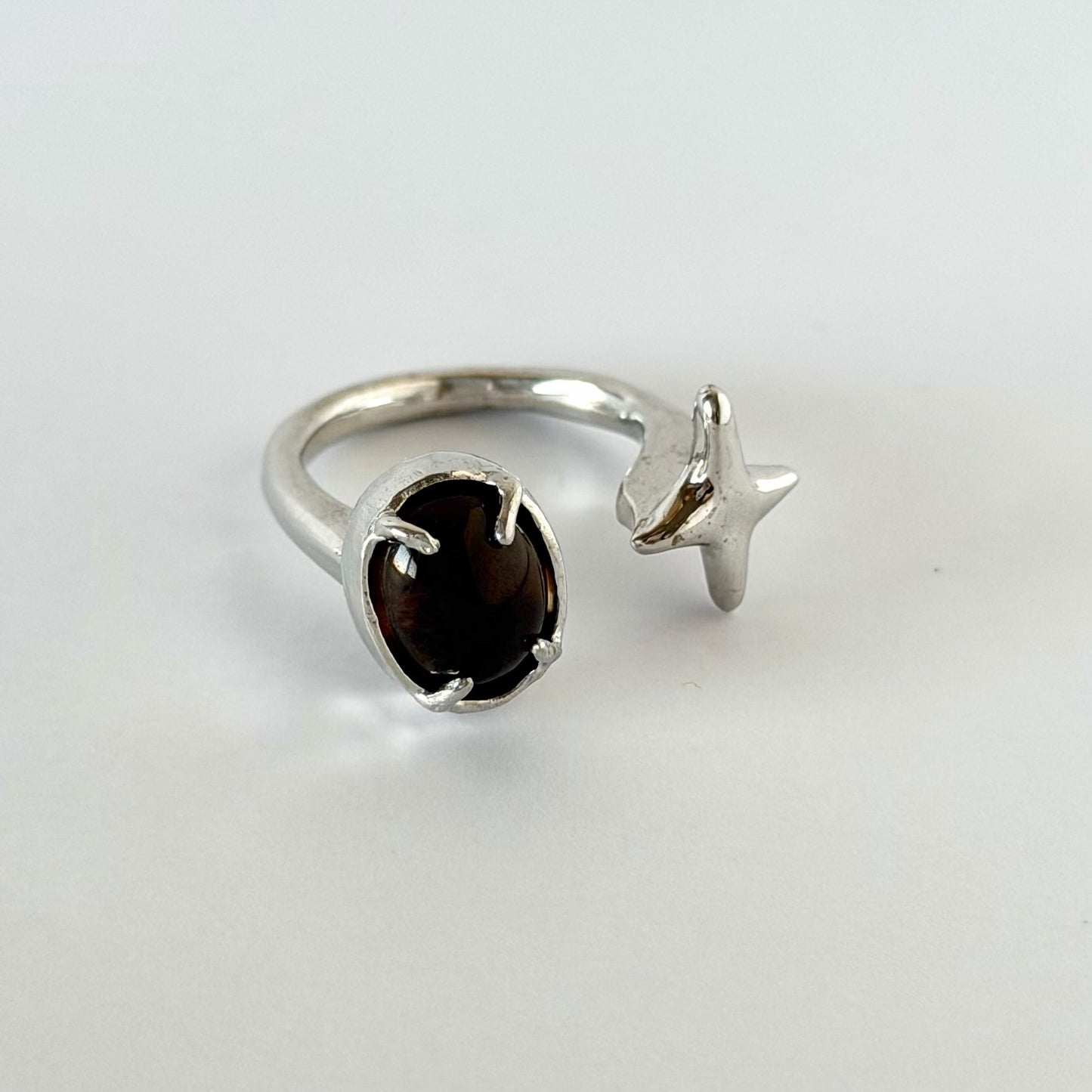 [ smoky quartz ] four pointed star silver