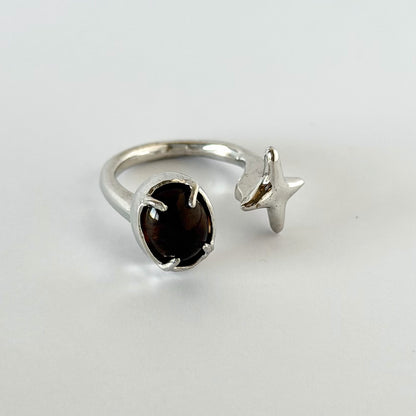 [ smoky quartz ] four pointed star silver
