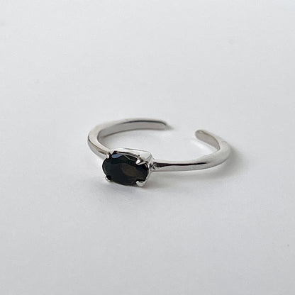 [ black opal ] oval faceted cut ring  silver [ free size ]