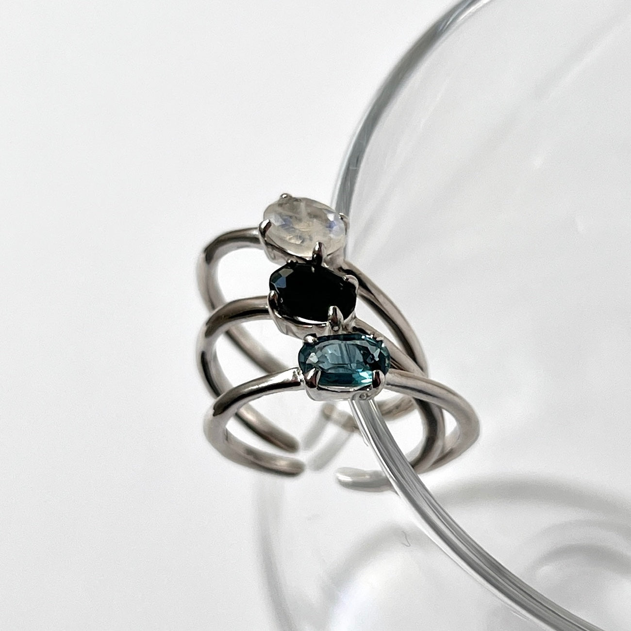 [ black opal ] oval faceted cut ring  silver [ free size ]