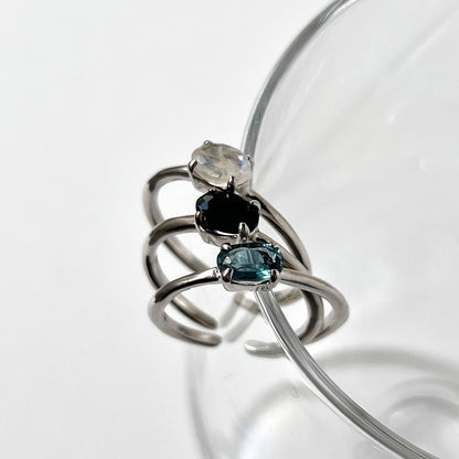 [ black opal ] oval faceted cut ring  silver [ free size ]